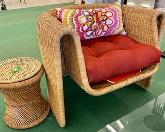 Mid Century Modern Wicker Chairs 2 and Side Table
