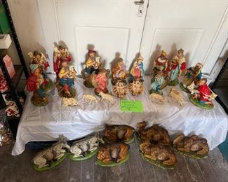 HUGE ANTIQUE  NATIVITY SET, SOME MARKED GERMANY