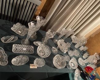 multiple tables full of antique cut glass