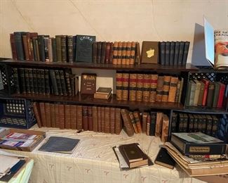 Antique sheep skin and leather bound books from 1800-1900