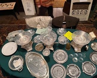 antique glass epergne and tazzas