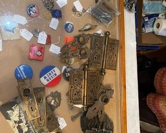 antique hardware and political buttons