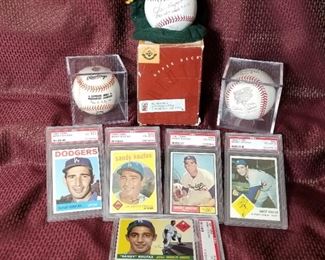 Large Collection of signed Baseballs with COAs.  Sandy Koufax, Yogi Berra, and much more!  1950s Sandy Koufax cards~ Graded