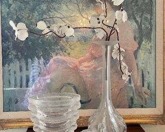 Lalique “Saint Marc” Vase with “Soliflore” Vase and “Dove” Ring Dish
