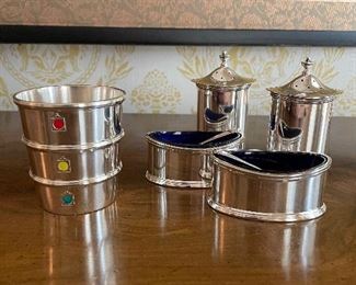 Gorham Sterling Stop Light Jigger with Tiffany Sterling Salt Cellars with Shakers