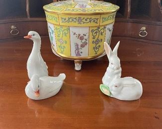 Herend Yellow Dynasty Biscuit Box, Herend Ducks, and Herend Bunnies