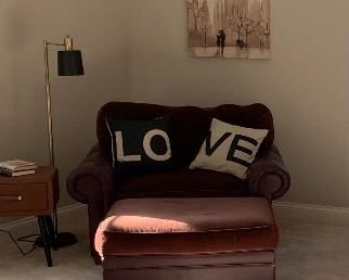 Extra large burgundy chair with ottoman