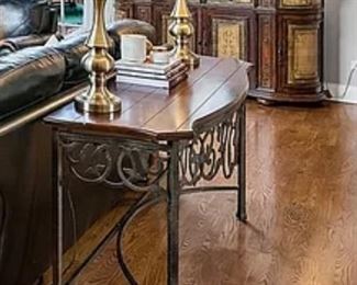 Cherry and wrought iron sofa table