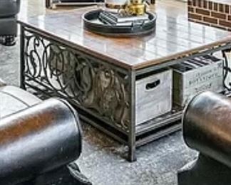Cherry and wrought iron coffee table