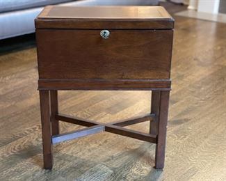 Vintage box and stand side table with hidden pull out shelf and satinwood banding. Measures 17" W x 9" D x 22" H. Photo 1 of 4.