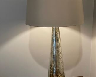 Pair of mercury glass table lamps with leopard lampshades. Photo 1 of 3.