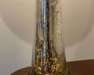 Pair of mercury glass table lamps with leopard lampshades. Photo 2 of 3.