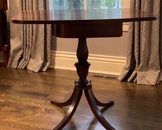 Vintage flip-top demi lune game table. Table measures 32" x 32" x 29" H when open. When closed, it measures 32" W x 16" D x 29" H. Photo 2 of 4.