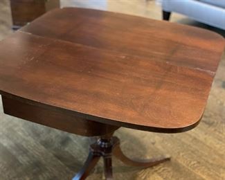 Vintage flip-top demi lune game table. Table measures 32" x 32" x 29" H when open. When closed, it measures 32" W x 16" D x 29" H. Photo 3 of 4.