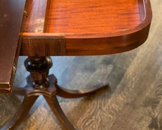 Vintage flip-top demi lune game table. Table measures 32" x 32" x 29" H when open. When closed, it measures 32" W x 16" D x 29" H. Photo 4 of 4.