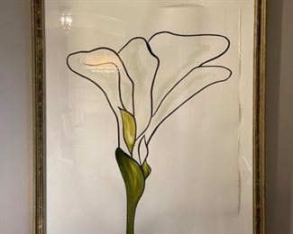 Pair of complimentary pen and watercolor flowers signed by artist. Each measures 29" W x 36" H. Photo 1 of 3.