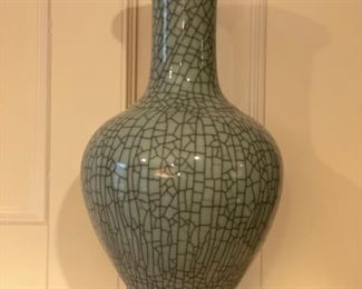 Faux crackle finish vase. Measures 15" H.