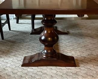Arhaus extension pedestal farm table. Measures 79" L X 39" D x 30" H with 28" clearance. Comes with two 20" leaves. Photo 3 of 3.