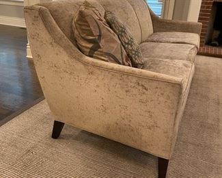 Mitchell Gold & Bob Williams chenille upholstered three-seat sofa. Measures 87" x 35". Photo 3 of 3.