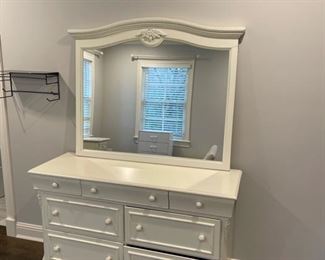 Louryn Olina Lexington bureau and mirror. Bureau measures 53" W x 18" D x 32" H. Mirror measures 45" x 38" H. Photo 1 of 6.