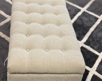 Linen upholstered storage bench. Measures 17" x 17" x 42" W. Photo 2 of 3.