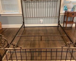 Queen-size metal bed frame. Finials measure 58" H. Photo 1 of 4.