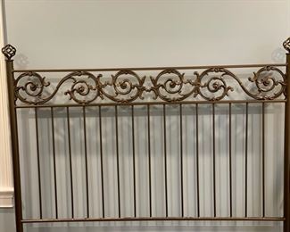 Queen-size metal bed frame. Finials measure 58" H. Photo 3 of 4.