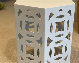 White metal accent table. Measures 17.5" D x 22" H.
