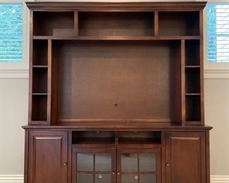 Two-piece console with bookshelf enhancer. Console measures 78" W x 18" D x 33" H. Bookshelf adds an additional 53". Photo 2 of 2.