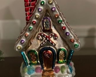 Vintage Thomas Pacconi Classics Large Blown Glass Gingerbread Christmas House.