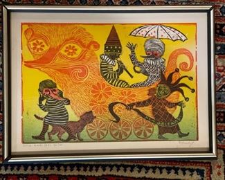 Little Mardi Gras original color woodcut. 1968. Signed edition of 100.