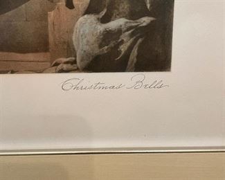 "Christmas Bells" signed by artist. Measures 34" x 45". Photo 3 of 3.