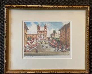 Piazza Di Spagna watercolor. Measures 15" W x 12" H. Photo 1 of 2.
