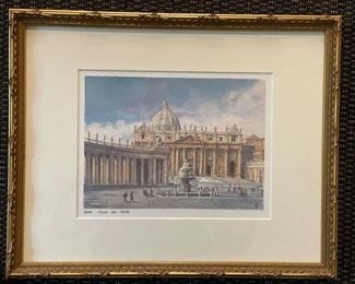 Piazza San Pietro watercolor. Measures 15" W x 12" H. Photo 1 of 2.