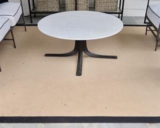 Pottery Barn Jayne marble-top coffee table and Ballard Designs San Tropez indoor/outdoor rug