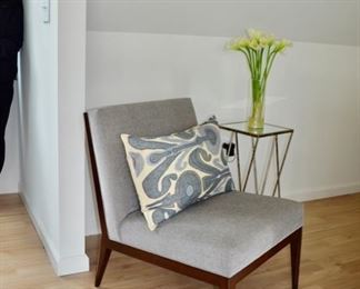 Ethan Allen accent chair and Pottery Barn pillow with side table