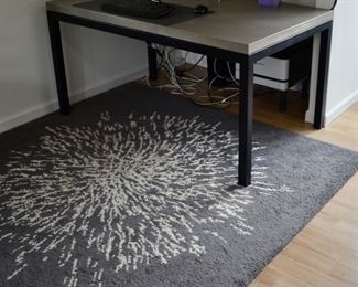 Crate and Barrel Parsons concrete table/desk/console with Ikea area rug