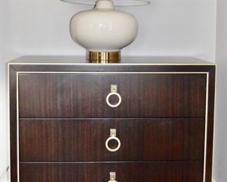 Ethan Allen Andover bedside tables (2) with Crate and Barrel ivory lamps with outlet in base (2)