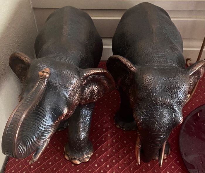 Pair of Larger Metal Elephants (One Has Tusk Damage)