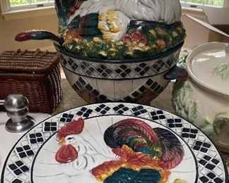 Rooster Themed Tureen and Serving Plates