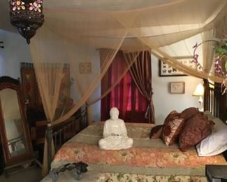 Large Buddha, Cast Iron Queen Bed with Netting