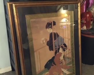 Two Large Japanese framed Silk Art