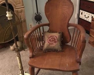 Antique armchair, Akro Agates glass floor lamp