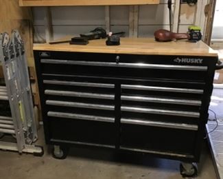 Husky Rolling Tool Box with  electric outlet and key