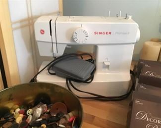Singer sewing Machine, Buttons, fabric