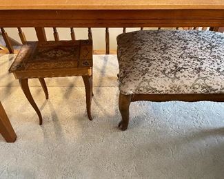 Vintage footstool and music box side table