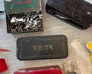 Antique sewing machine accessories (Singer, White, more)