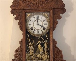 Antique Sessions 8-day mantel clock with egret design on glass door (22.5” tall)  - it works! Purchased in Ballard in 1908.