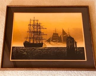 Elton Bennett serigraph “Down to the Sea”, framed size 22” x 28”, signed & titled in pencil (on back)