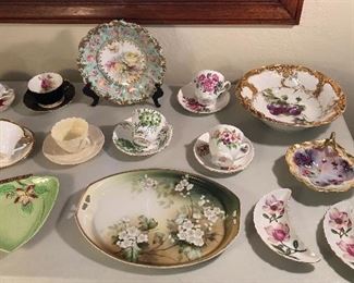 More cups & saucers, R.S. Prussia tray, Nippon bowl with gold handle